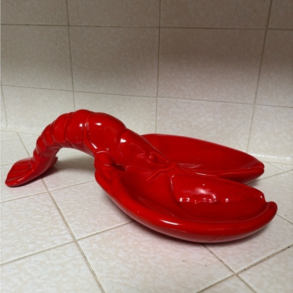 Vintage Holland Mold Ceramic Lobster Divided Serving Dish Platter Red